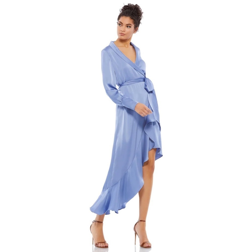 Mac Duggal Long Sleeve Faux Wrap MIDI Dress Size 14 NWT